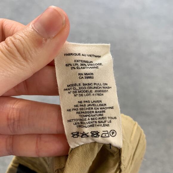 Theory Pants Womens 00 Honey Linen Blend Basic Pull On Capri Stretch Eco Crunch - Picture 10 of 12